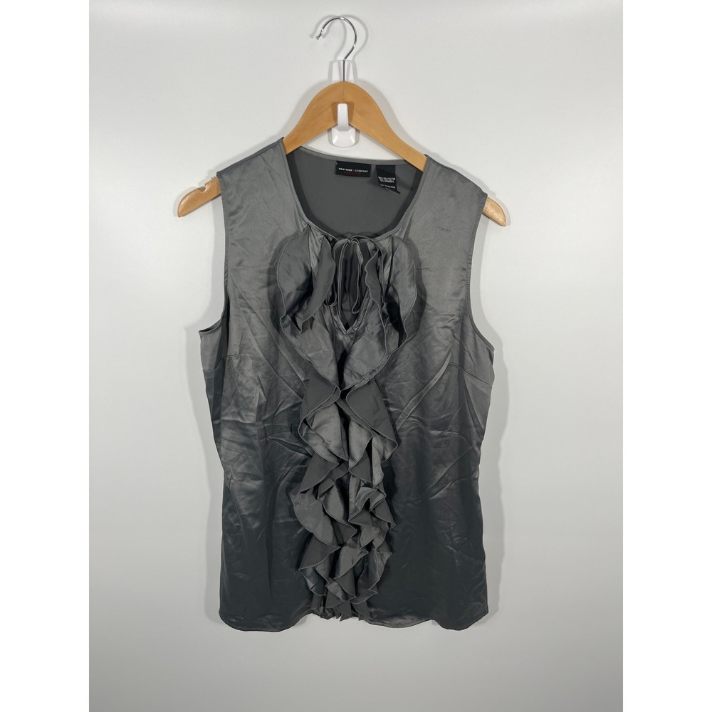 NY & Company Whimsigoth Dark Witchy‎ Going Out Womens Top Grey 12 Ruffle